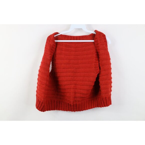 Vintage 60s Streetwear Womens Small Hand Crochet Open Front Sweater Vest Red - Picture 5 of 10